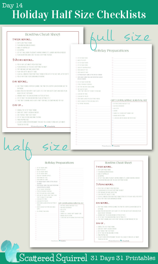 Day 14 Holiday Half-Size Checklists Printables