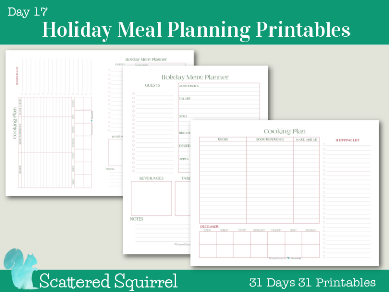 free christmas meal planner printables 2018