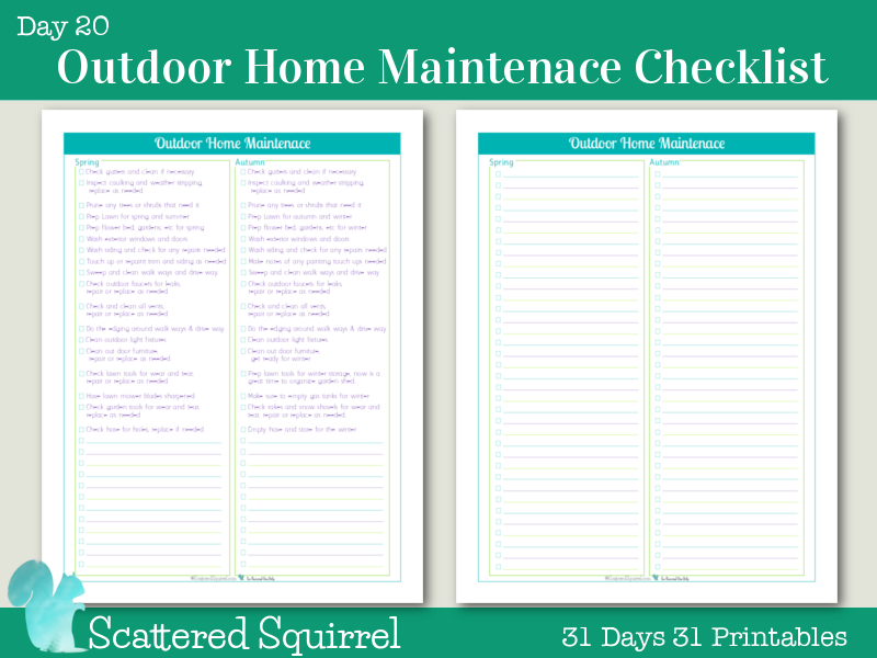 {Day 20} Outdoor Home Maintenance Checklists