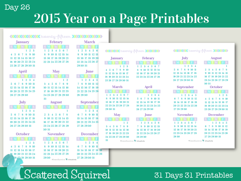 Day 26 15 Year On A Page Printable Calendars Scattered Squirrel