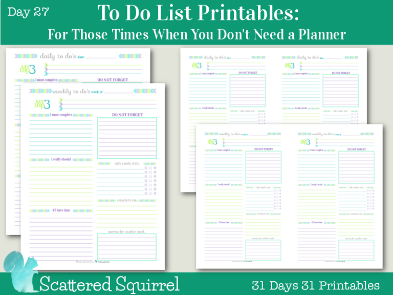 {Day 27} To Do List Printables - Scattered Squirrel