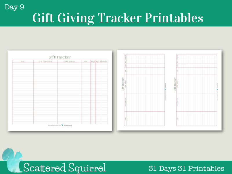 Day 9- Gift Giving Tracker. Keep track of all things related to gift giving. Who you bought what for, where you bought it, how much you spent, and whether you've wrapped and sent it, and even if it has been received.