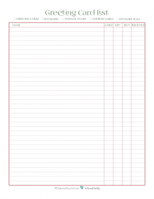 Use this printable to create a list of everyone you want to send a greeting card to this holiday season. You can keep track of if you have the card, a gift as well, was it sent and whether or not it was received