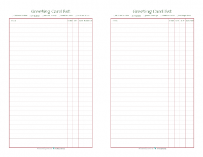 Use this printable to create a list of everyone you want to send a greeting card to this holiday season. You can keep track of if you have the card, a gift as well, was it sent and whether or not it was received