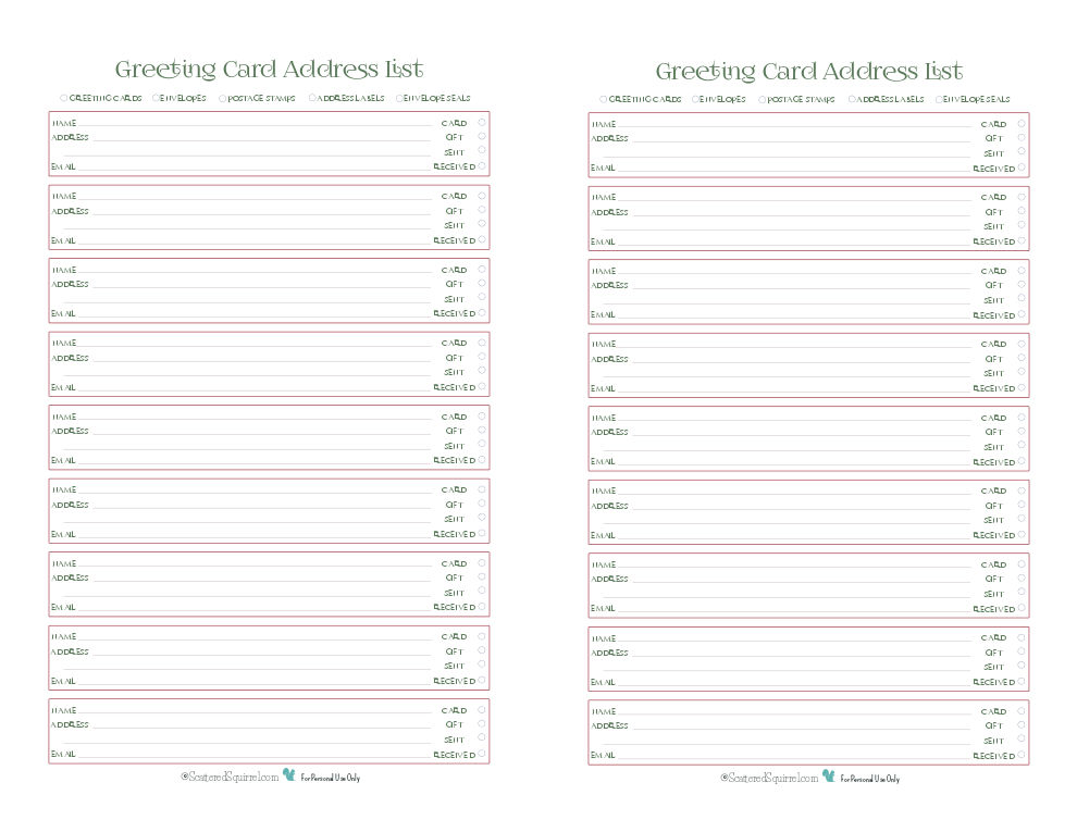 {Day 10} Greeting Card Address List - Scattered Squirrel