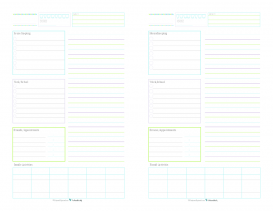 These half-size daily planner printables are a great way to keep track of routine things you do every day. Log water consumption and exercise, plan your meals, routine housekeeping tasks, work/school to do's, errand to run appointments to keep, there is even room to jot down the activities your family is up to that day. Use the lined section on the right hand side for note, an extra to do list, a shopping list or as an agenda.