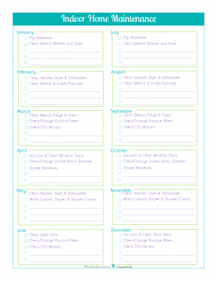 Stay on top of those monthly indoor home maintenance jobs with this Indoor home maintenance checklist.