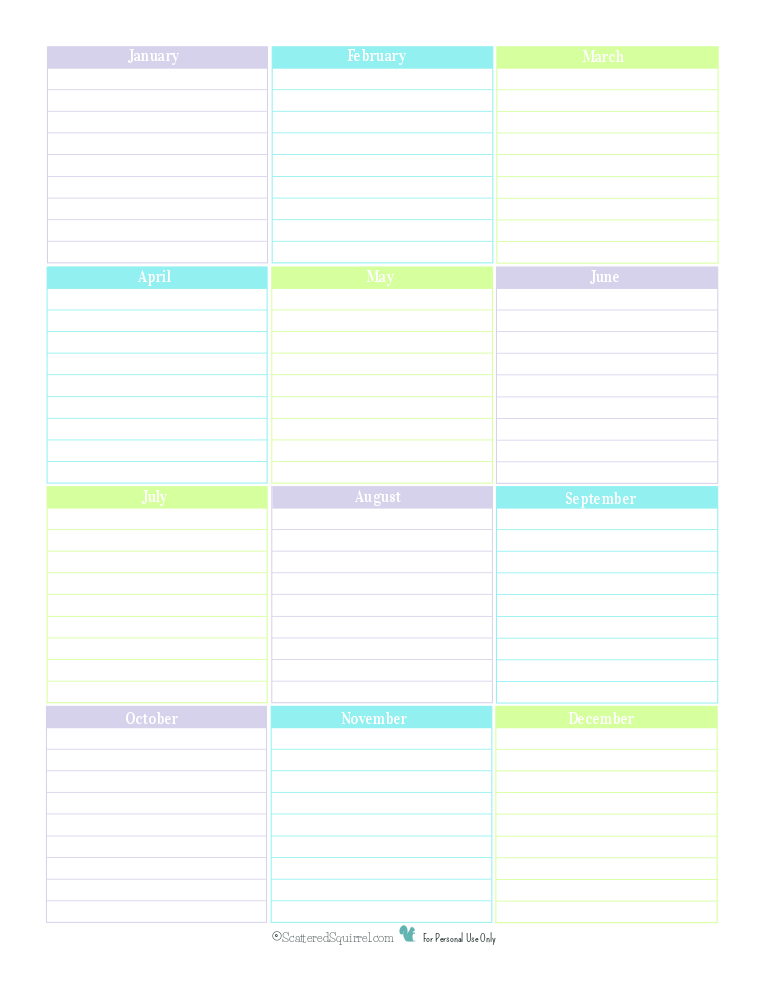 Use this printable planner page to keep track of those special dates that occur every year.