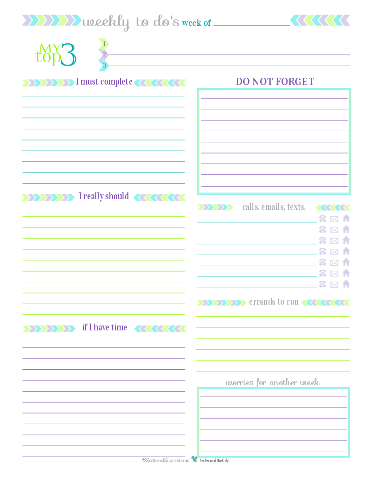 weekly todo list printable