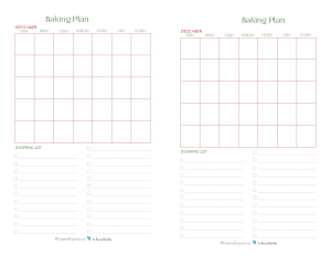 Use this baking plan printable to help plan out when you're going to do your holiday baking. The shopping list makes it great to jot down ingredients you'll need as you make up your plan and the half -size layout makes it a great take along when you're out doing the shopping.