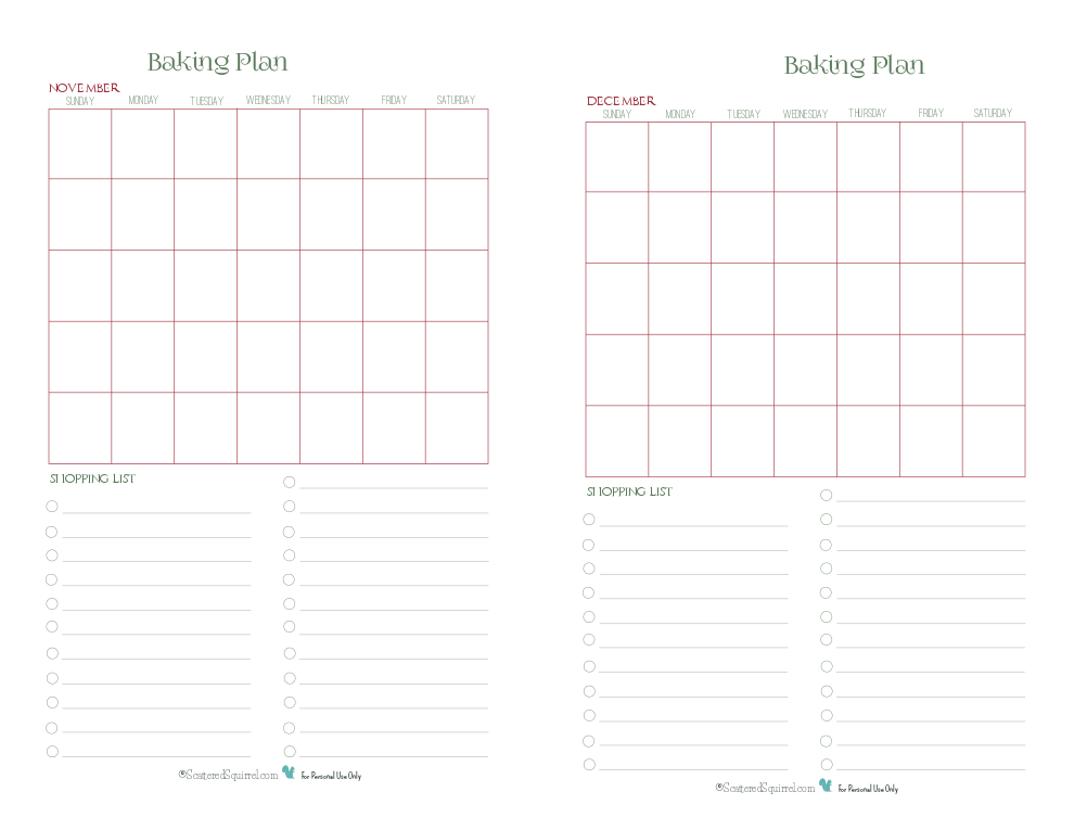 Use this baking plan printable to help plan out when you're going to do your holiday baking. The shopping list makes it great to jot down ingredients you'll need as you make up your plan and the half -size layout makes it a great take along when you're out doing the shopping.