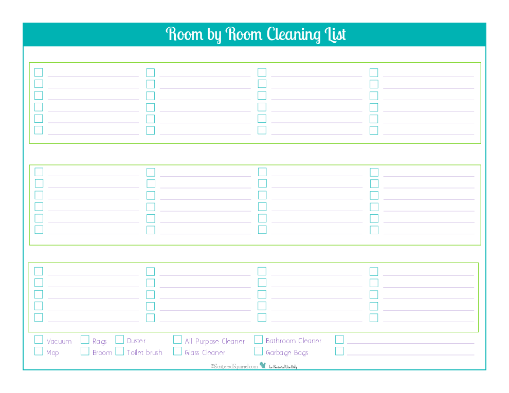 Decide what tasks and what rooms you want on this handy cleaning checklist printable.