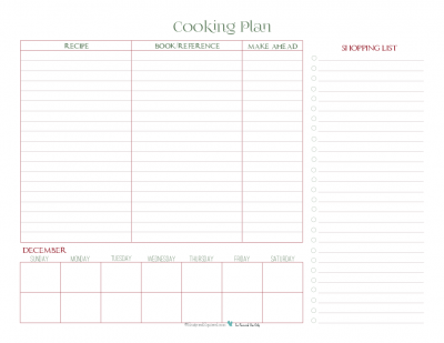 The cooking planner printable is perfect for planning your holiday meal, included planning for those dishes you can make a head of time.