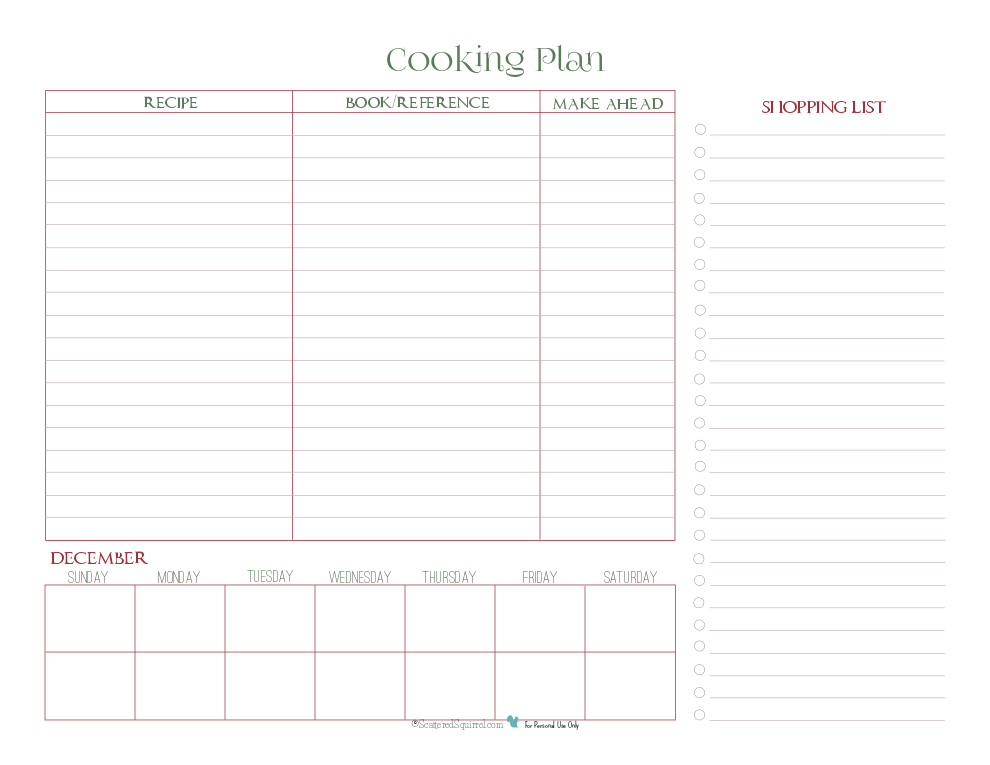 free printable holiday meal planner