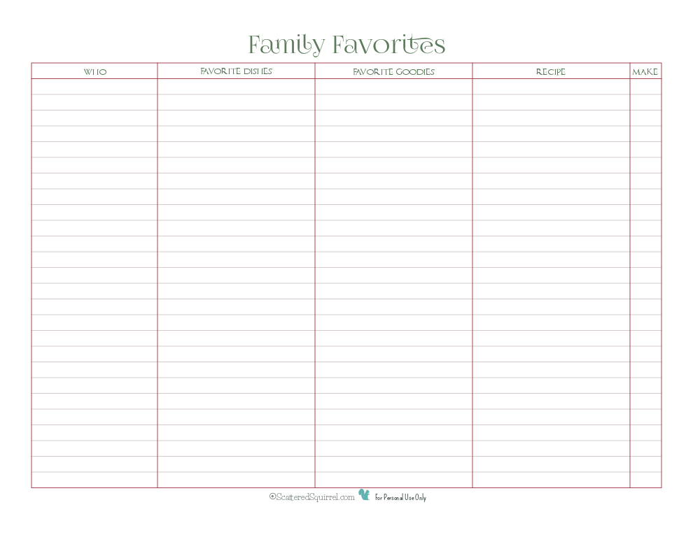 This handy little printable will help you keep track of all your family's favourite holiday dishes and goodies, so you can make sure to include something everyone will like,