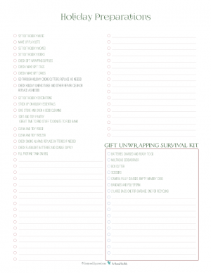 Holiday Preparations Checklist- Keep track of all you need and what you have to do to be organized this holiday season with this handy printable.
