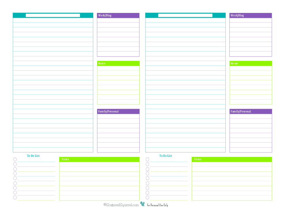 This half-size blank daily planner printable is perfect for anyone who has to organize their days around wonky hours, or for those who just don't want any time constraints.