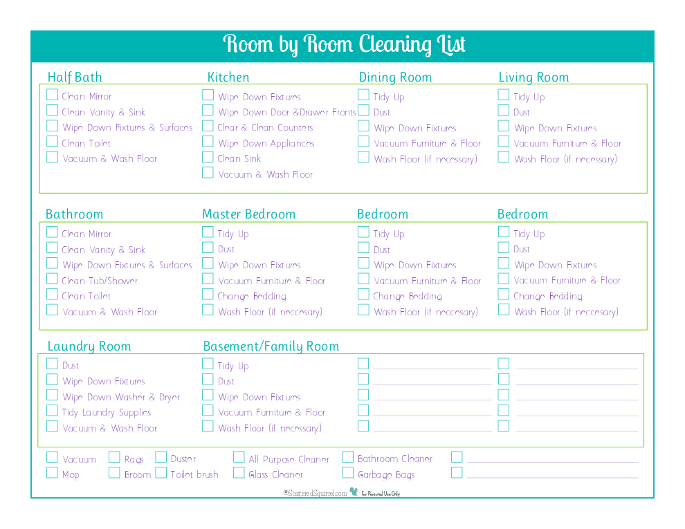 cleaning living room checklist