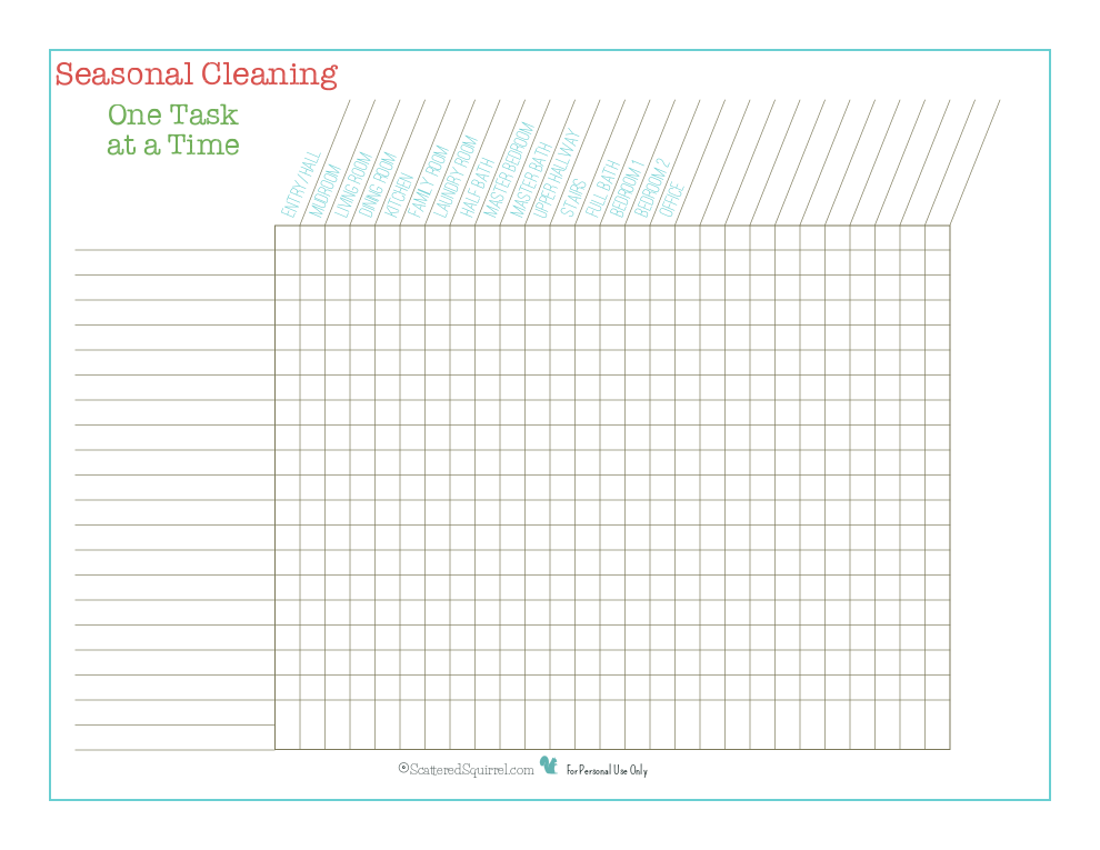 Add your own tasks to this seasonal cleaning checklist.