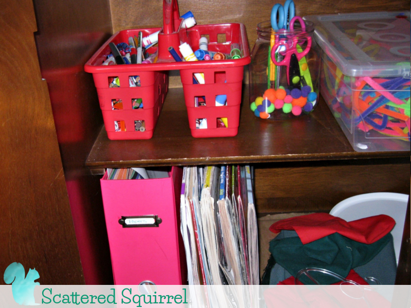 Neat and tidy craft and colouring supplies. Organized and ready to grab and go when needed.