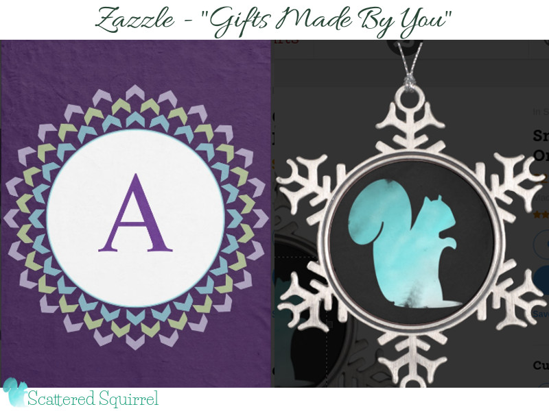 Two examples of items from my gift guide that I customized on Zazzle. What a treat to be able to use your own graphics and designs on items like blankets and ornaments.