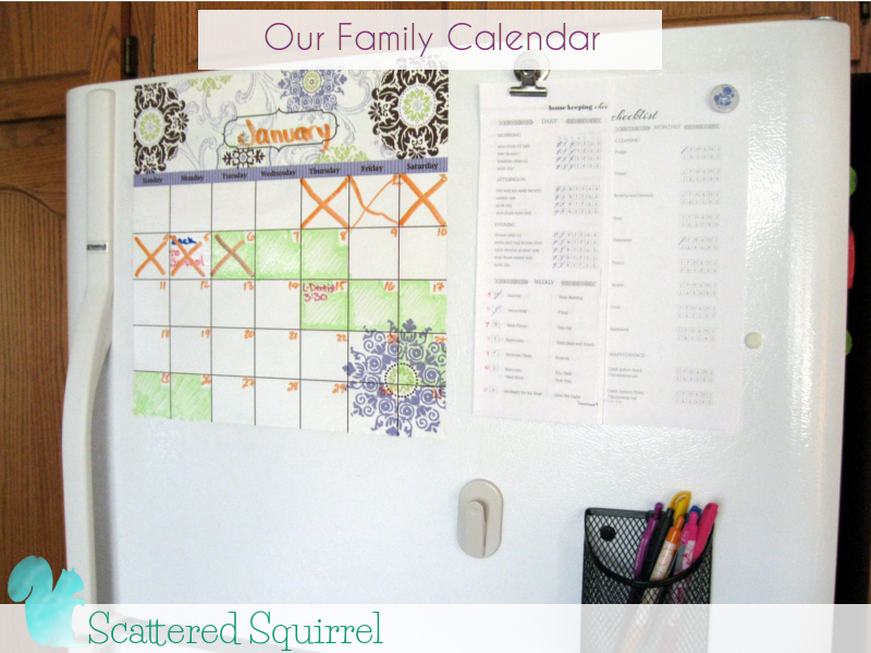 Our family calendar has been relocated to our fridge so that it is easily veiwable by everyone. I keep track of important dates and all our commitments on this calendar. Each family member has their own colour so i can see at a glance who is doing what and when.