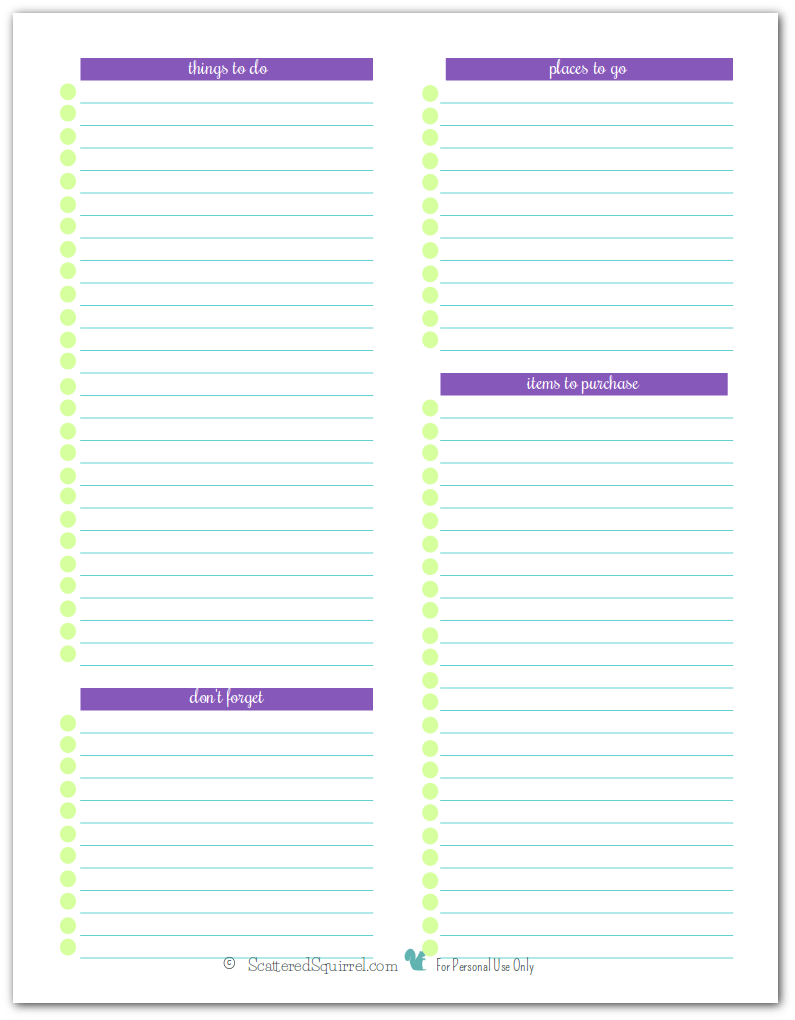 This Full-size printable page is a great way to keep track of all the things you might need to remember to do or purchase. Print out a bunch and keep in your planner or hmb, or stick on a clipboard and hang on the wall so you don't forget.