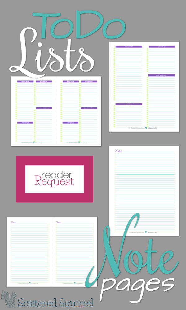 Reader Request - To Do Lists and Note Pages are two of the request I've been getting a lot of lately, so I thought I would create and share a couple printable notes pages and to do lists.