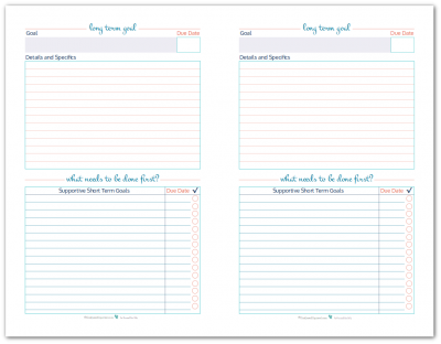 Half-Size Long Term Goal Setting Worksheets - Scattered Squirrel