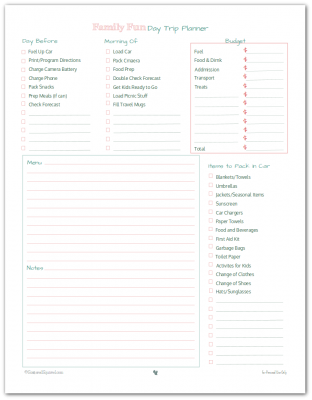 Family day trips can be so much fun. Make sure you're all prepared to pick up and go with this free day trip checklist/planner printable.