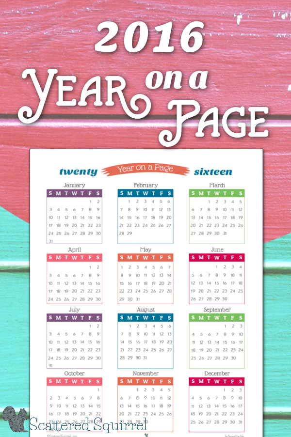 2016 Year on a Page Calendar Printables-I've been working hard on the 2016 Calendars, and I thought it would be fun to give you a little taste of what's coming up.