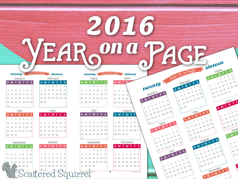 2016 Year on Page Printable Calendars are Here!