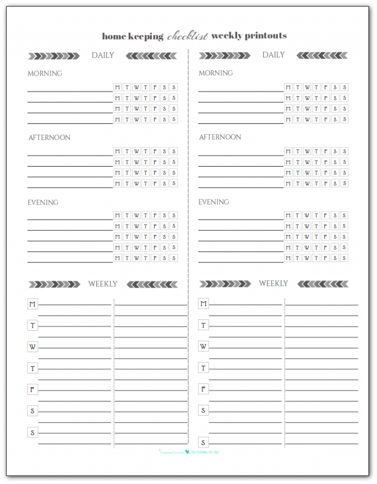 black-and-white-blank-homekeeping-checklist-weekly-printouts ...