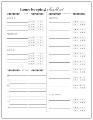 Blank Home Keeping Checklist Printables
