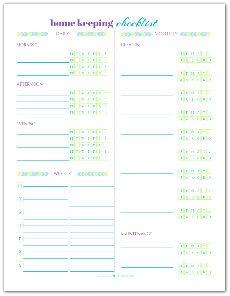 Here's our home keeping checklist printable in a blank version so that you can tailor the tasks to fit your needs.