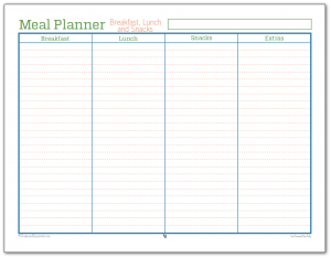 Meal Planner Printable - I use this one to plan breakfasts, lunches and snacks. This is more just for planning the grocery list than an actual meal plan.