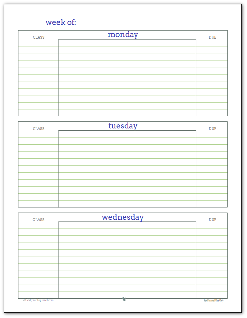 Printable Assignment Planner for Kids and Teens