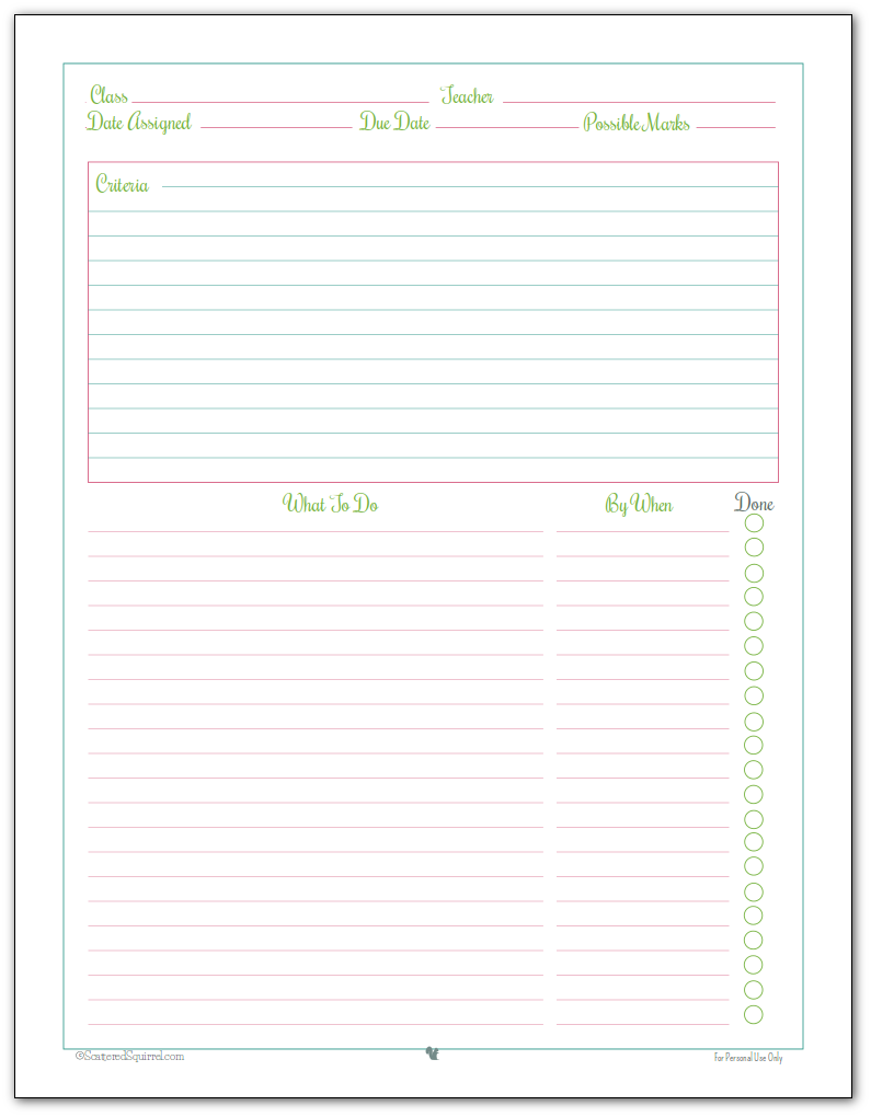 weekly homework planner printable