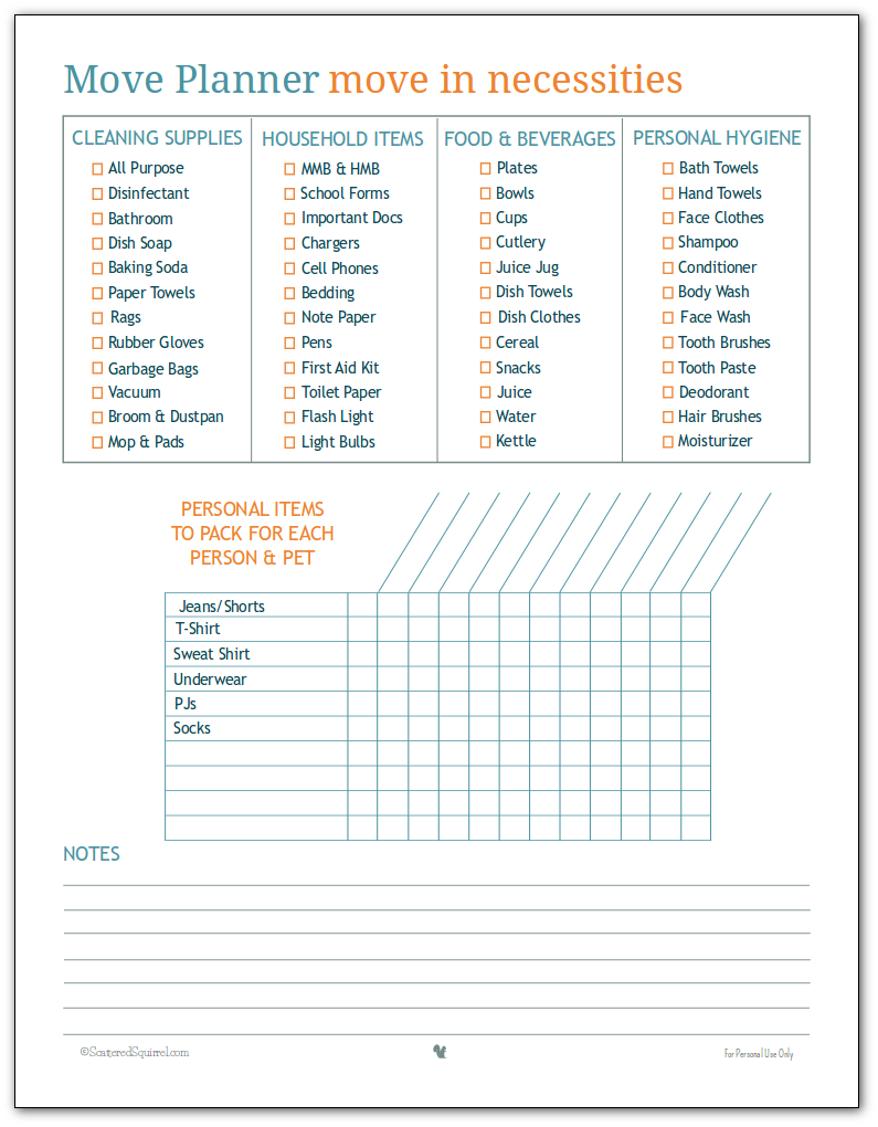 Move In Necessities Checklist is a handy little printable to help you make sure you have all the supplies you need for your first few days in your new home.