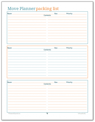 Use this packing list printable to help keep track of what you've packed, where you packed it and what priority level it is for unpacking.