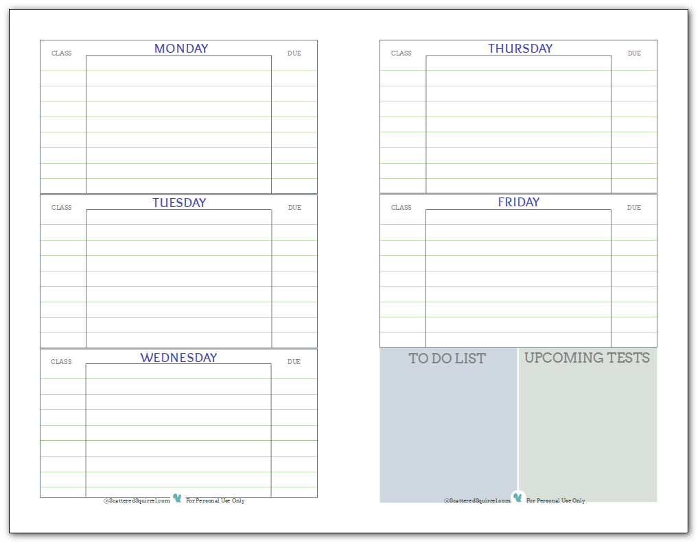 Weekly Assignment Template from scatteredsquirrel.com