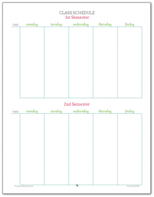Student Planners - Class Schedules and Reference Sheets
