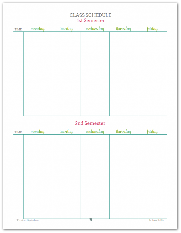 Student Planners - Class Schedules and Reference Sheets