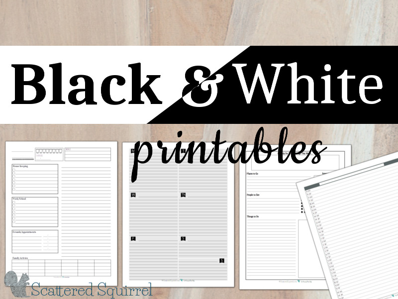 Black and White printables are perfect for those looking to save on ink or keep things really simple. Colour pens and highlighters really pop on these ones.