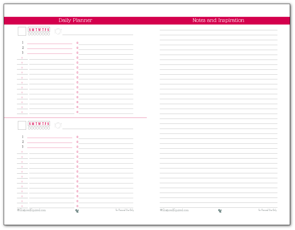 Here Are The Half-size Day Planner Printables