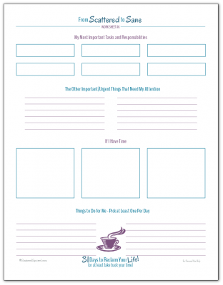 Printable worksheet for Setting Priorities
