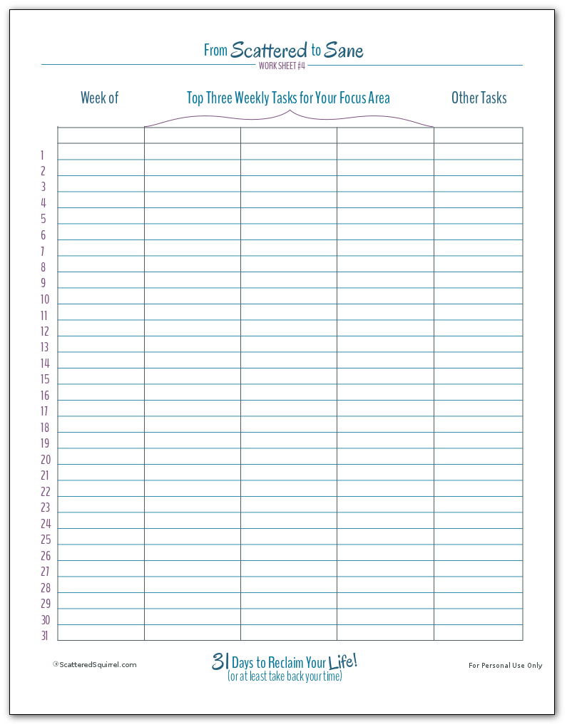 Printable Weekly Activity Tracker to help you track your three most important weekly tasks