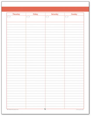 Full size weekly planner printable in Summer Orange (Page Two)