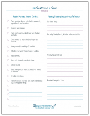Free Weekly Planning Session Checklist Printable to help you with your weekly planning sessions