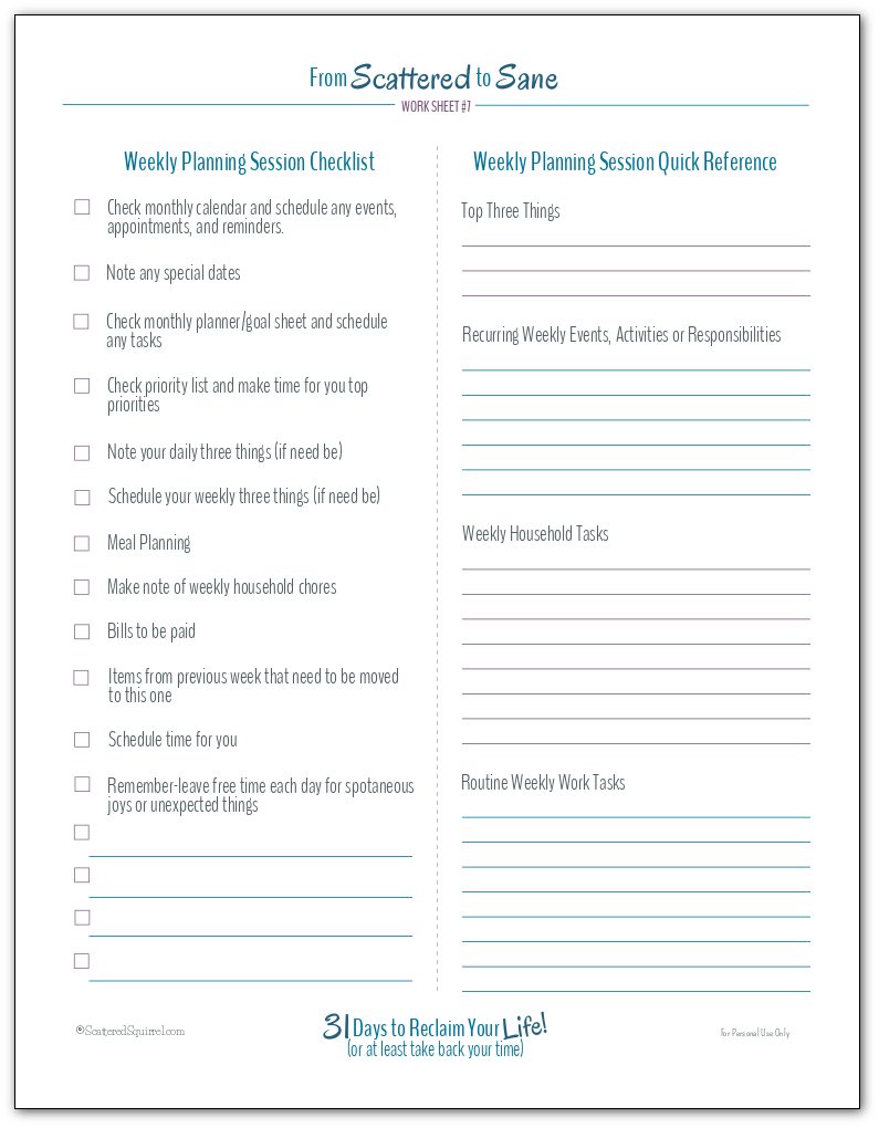 Free Weekly Planning Session Checklist Printable to help you with your weekly planning sessions